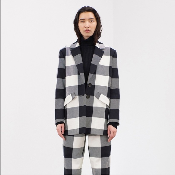 Mara Hoffman Plaid Tatum White Black Check Jacket Medium - Picture 3 of 10
